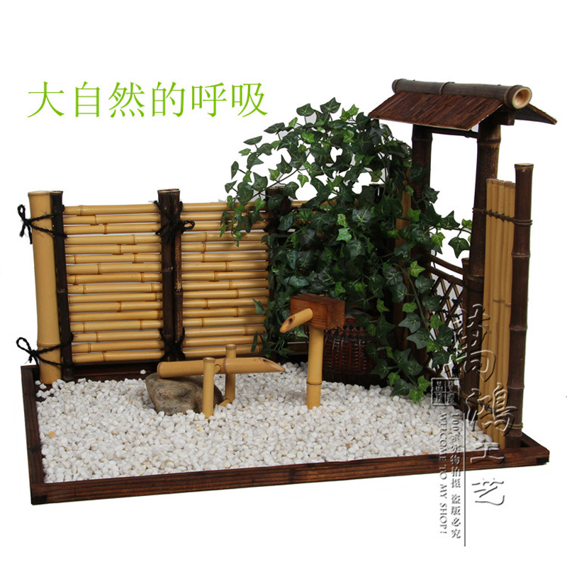(Fresh and natural)Japanese small garden Home landscape decoration Bamboo and wood courtyard Garden decoration Bamboo fence Zen