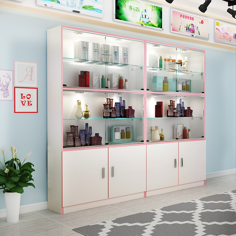 Cosmetics display beauty salon transparent glass door products