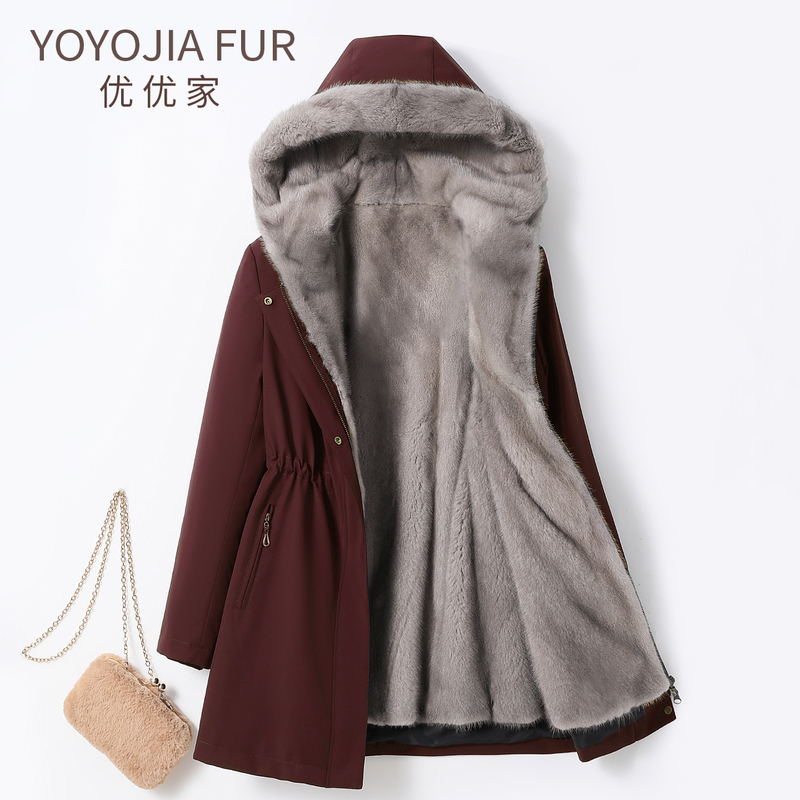 2026 New Model Full Mink Fur Lining Parka for Women, Mid-Length Detachable Mink Fur Coat, Mink Fur Coat