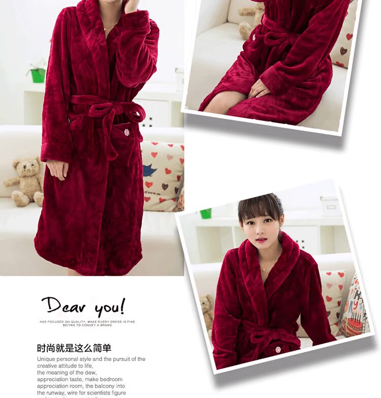 Han Yibei dày flannel váy ngủ nữ dài tay mùa thu và mùa đông dịch vụ nhà đồ ngủ áo choàng tắm lông cừu san hô đồ bộ pijama