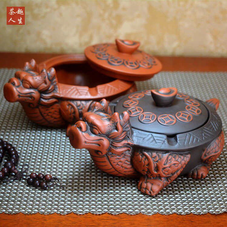 Cigarette ashtray with lid covered purple sand Smoke Disc Creative Pendulum of Tea Road Swing Piece Office Living Room Tea Table Large cigarette cylinder