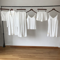 Chest pad six-piece Korean silk pajamas women Spring Summer sexy suspenders trousers nightgown