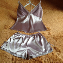 Summer New hollow lace sexy simulation silk sling shorts pajamas womens summer home wear