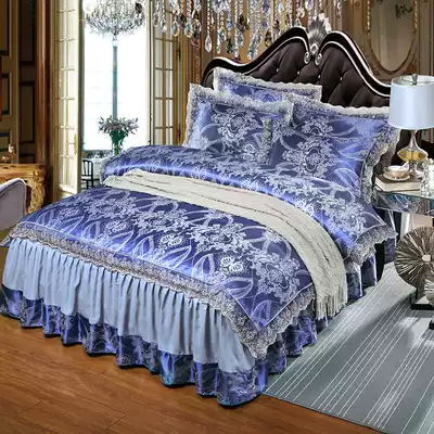 European style tribute satin bed bed dress four-piece lace satin quilt cover Princess bedspread 1 5m 1 8 m bedding