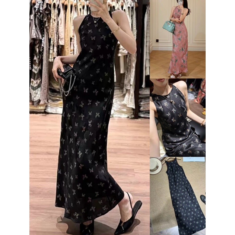 Elegant and High-End Cashmere Store 2026 Summer New Round-Neck Dress with Butterfly Print and Silk-Like Cloud Yarn for Women