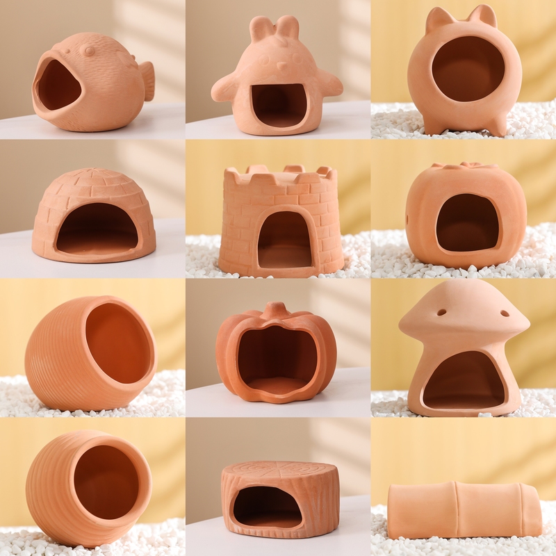 Fish Tank Hideout Ornament Clay Pot Mini Parrot Fish Breeding House Hiding Cave Set Decoration Landscaping Shrimp Nest Shrimp Tank