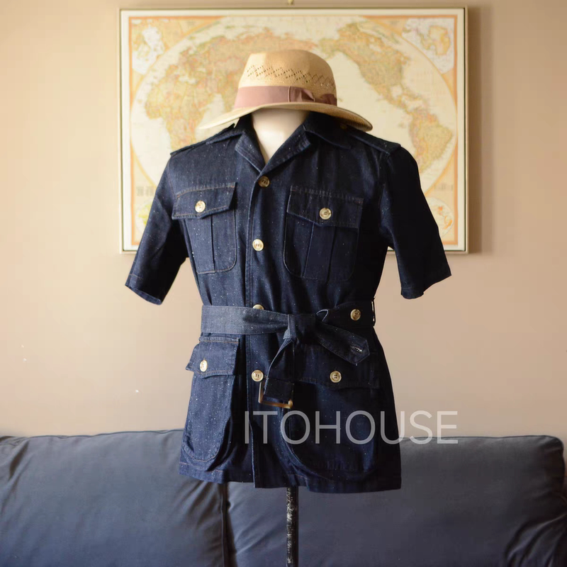 Itohouse Produces Safari Shirt Snowflake Denim English Hunting Style Half-Sleeve Shirt