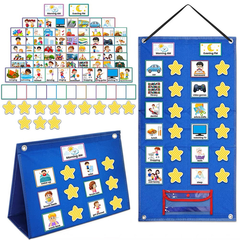 Children's Visual Schedule Chart Planning and Organization English Interactive Kids Self-Discipline Multi-Use Felt Teaching Hanging Board Teaching Aids