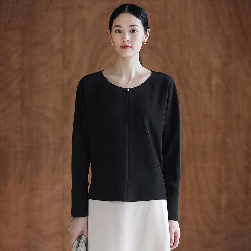 Terayama Fumiya Drink Simple and Beautiful ~ 30 mm Heavy Silk Heavy Crepe Minimalist Elegant Temperament Shirt Autumn