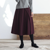 Sishan Wenjia Luo Lan skirt Autumn and winter womens wool vintage thick woolen dress warm simple Medium-length dress
