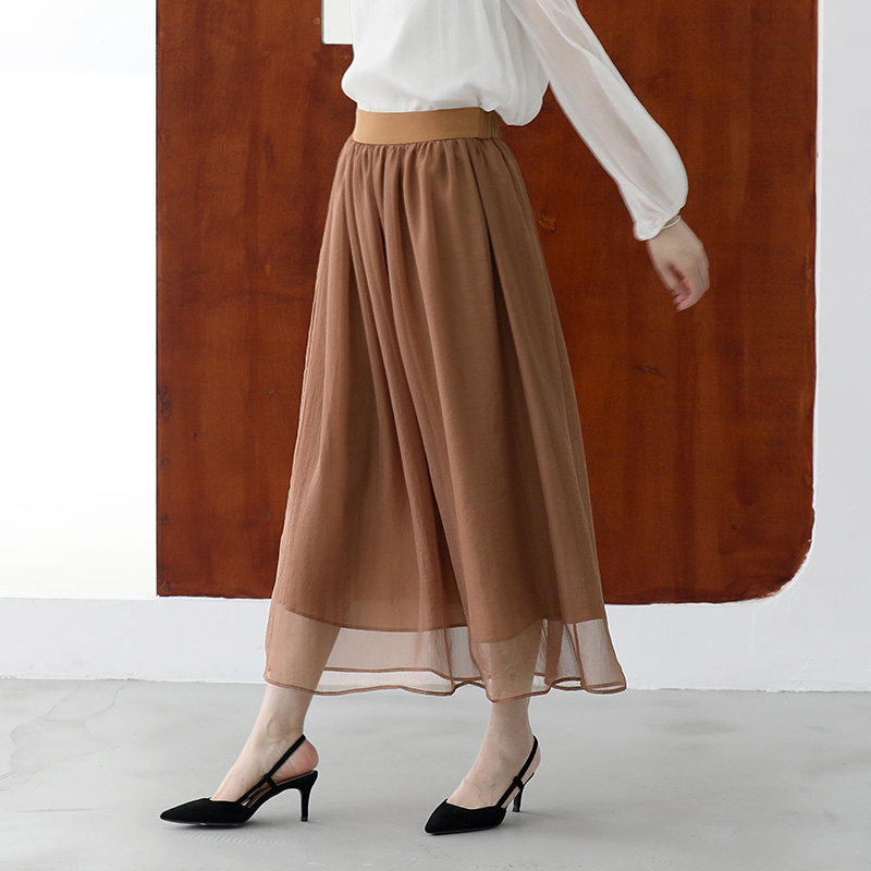 Monastery Mountain Wen also Wolong True silk Snow spinning A half skirt double layer splicing Romantic flutter with high waist A character long skirt Summer lady