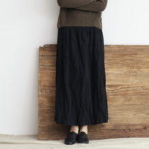 Sishan Wen also picks star skirt women Spring temperament fashion retro black fold cotton long A- line dress