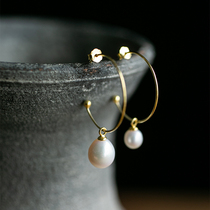 Sishan Wenyao original 925 silver gilded freshwater pearl large and small design open earrings