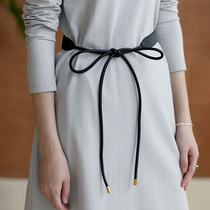 Temple mountain Moon is also small and small sheep leather fine belt comfortable in knotted lacing small crowddesign sense bandage belt lady