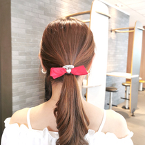 Korean version sweet and beautiful pearl butterfly knot hair ring female Zhair leather rib meritocratic pan hair head rope hair rope hair ring headwear