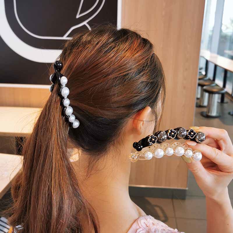 Korean version Water drill hairpin Banana clip Women big ponytail clip Horse tail clip anti-slip pearl hair clip Twist Chuck Ornament