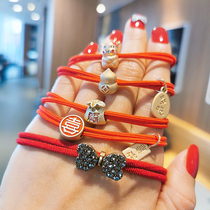 Net Red New Year Hair Rope Bull Year Old Life Zal Hair Leather Gluten Disc Hair Rope Red Hair Ring Bull Gas Rinds Leather Cover