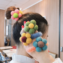Net red sweetness goat felt flowers hair rope plush hair ring zapped hair leather fascia pan hair head rope women balls hair accessories