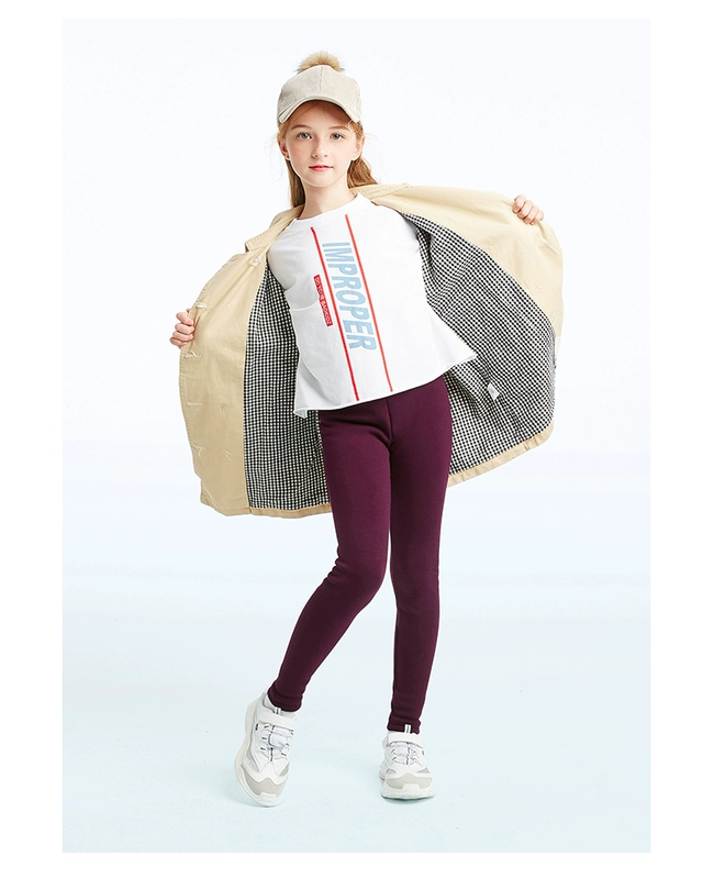 Quần legging bé gái mùa thu và mùa đông dày cộng với nhung để giữ ấm bên ngoài mặc quần eo cao bé trai quần bé gái bó sát màu đen - Quần quần dài bé trai