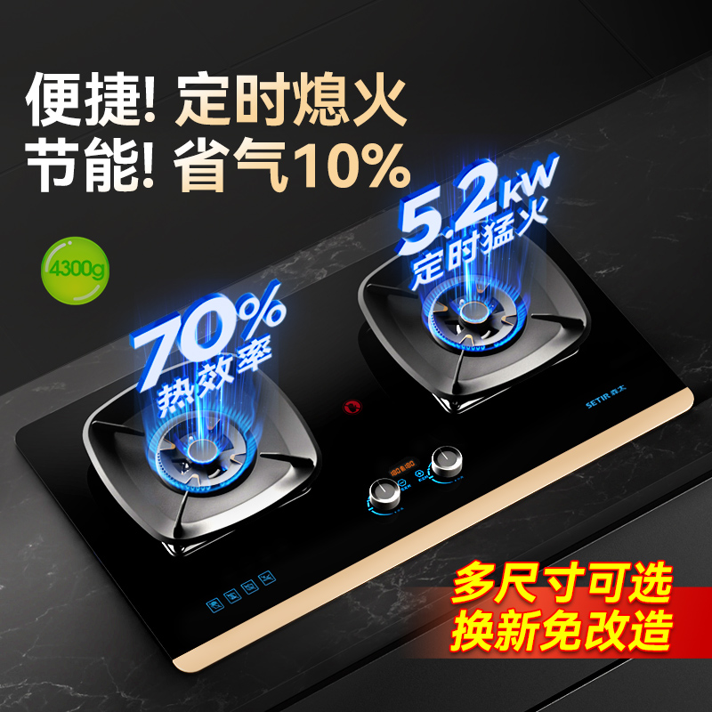 Sentai T98省エネタイマー付きガスコンロ、強火天然ガスダブルコンロ、家庭用液化ガスステンレス製ガスコンロ
