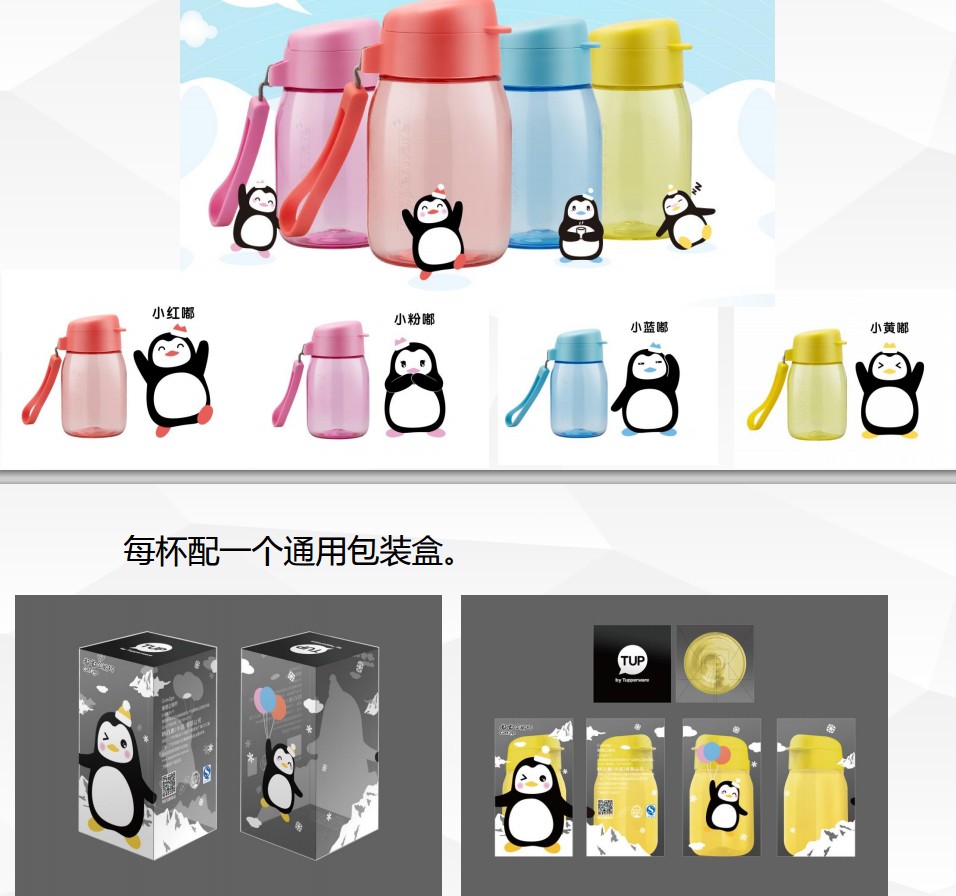 Tupperware Cup Doodle Penguin Cup 350ML ml Portable Leaky Cute Counter Chính hãng Khuyến mãi đặc biệt - Tách bình nước giữ nhiệt