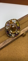 Designer 24k Gold Plated Colorful Haute Couture Crystal Open Ring