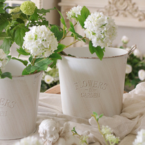 Style Cream Wind White Flower Casks Countryside Retro White Iron Art Vases Without Leaks Waking Up Buckets Green Plant Flower Pots