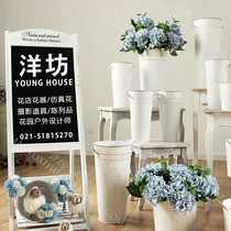 Yangfang flower shop special flowers do not leak water waking up the barrel of heightened vase iron flower bucket flower pot flower pot blue and white