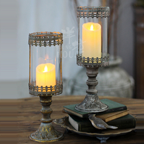 Yangfang iron glass wind lamp Candlestick literary dessert table vase flower arrangement ins retro gold and silver lighting
