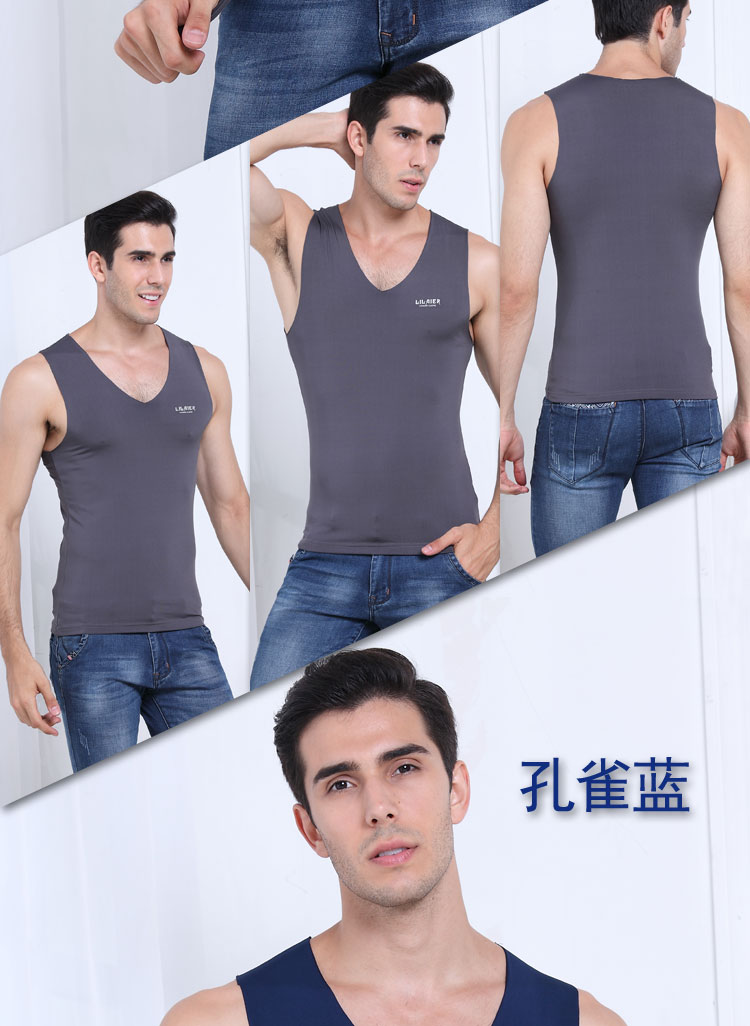 Quần lót nam họa tiết cộng với nhung cổ chữ V mỏng mùa thu và mùa đông ấm áp phương thức bó sát bó sát liền mạch Slim áo thun ba lỗ nữ tập gym