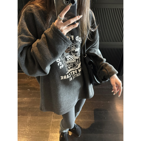 Superniniyy Naughty Puppy & Terry Print 2025, новая мягкая бархатная свободная толстовка с круглым вырезом для женщин