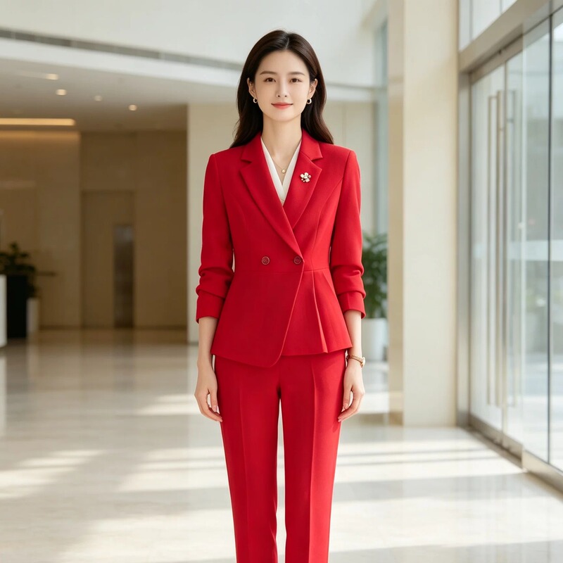 Red Suit Set for Women, High-End Professional Attire, Formal Business Style, Waist-Cinching Blazer Red Suit Set for Women, High-End Professional Attire, Formal Business Style, Waist-Cinching Blazer