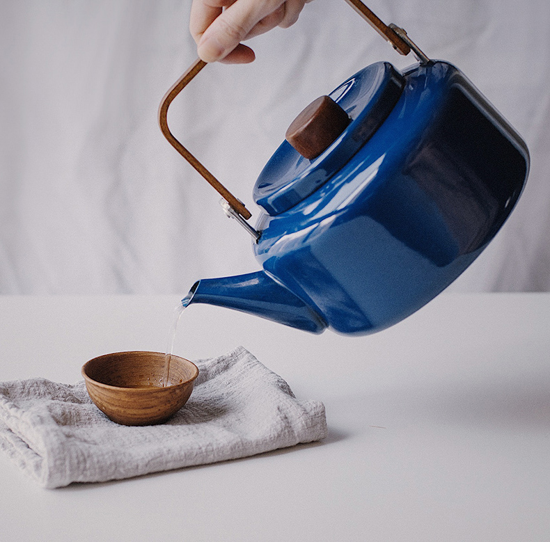 Already Sold Vintage Cutlery Cookware Japan Enamel 80s Extremely Minimalist Design Blue Antique Teapot Burning Kettle