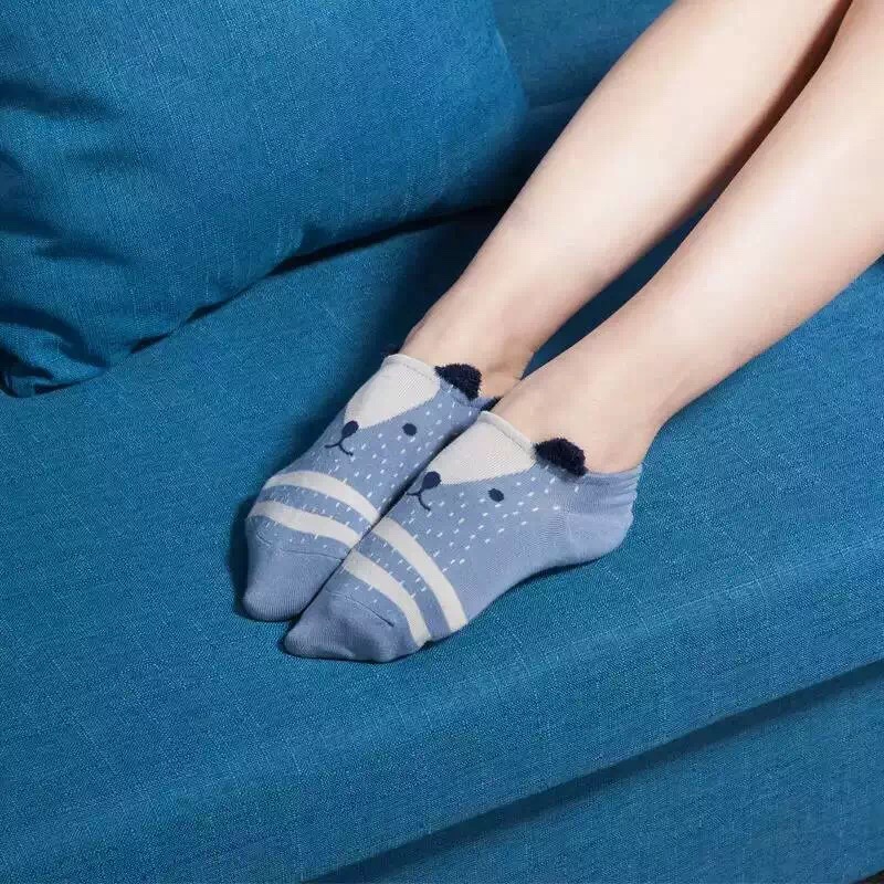 Vớ cotton mùa xuân và mùa hè, vớ, vớ thuyền thẳng, hộp quà tặng kết hợp động vật AB dễ thương (2 đôi) tất noel