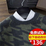 Áo len cashmere mùa thu và mùa đông nam cổ tròn dày houndstooth set nửa áo len cao mới áo len mới size lớn ấm tay dài