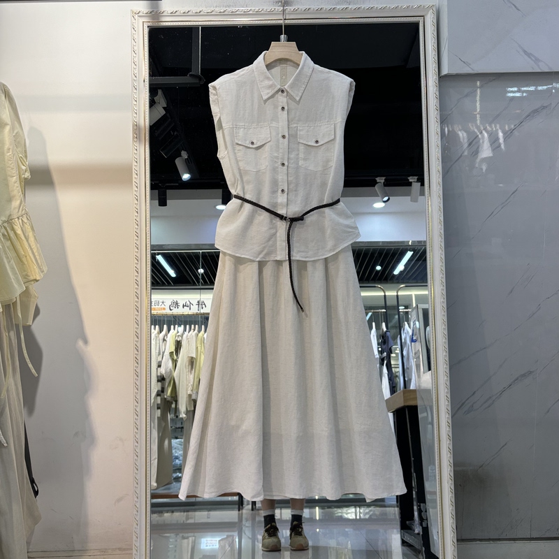 2026 Summer Workwear Style Slimming Sleeveless Shirt Dress for Women, Designer Set Dress, Fashionable and Elegant Dress