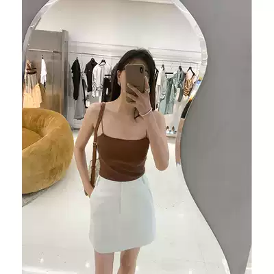ADA MISS summer 2021 New flat stretch sexy slim one-word trumpet slender vest blouse female White