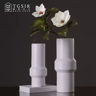 Modern simple creative rich bamboo white vase large ceramic decoration Nordic living room round mouth flower arrangement decoration
