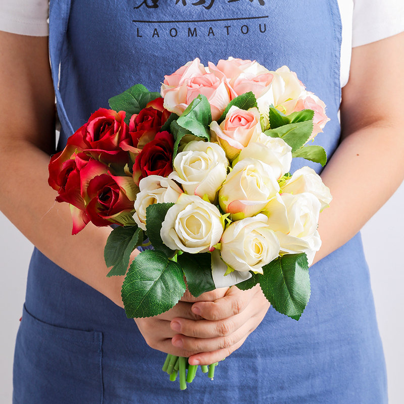 Small fresh multi-color simulation small rose bouquet set decorative decoration living room table floral fake flower silk flower gift