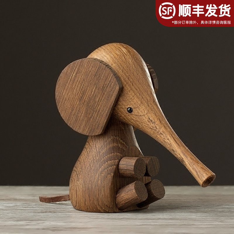 Solid wood elephant decoration children's room living room decoration Nordic simple creative household gift art animal small doll
