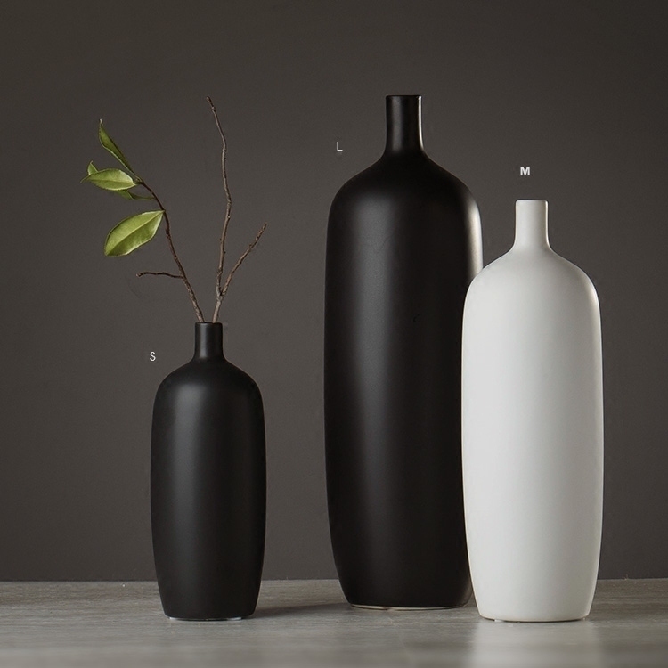 Modern Minimalist Day Style Creative Handmade Flower Flower Ware Livingroom Home Decoration Pint Black & White Ceramic Vase Pendulum