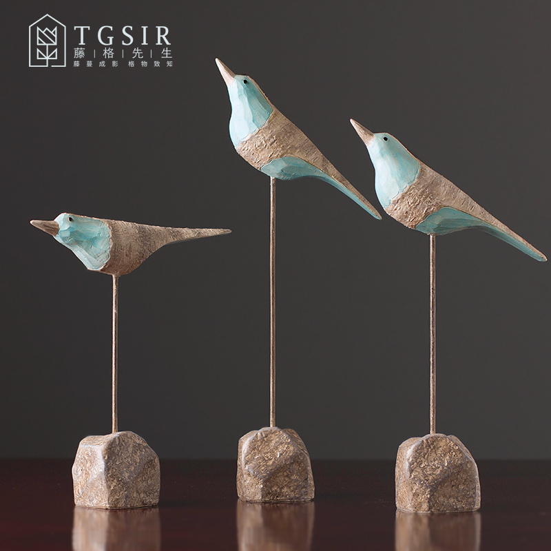 Nordic Retro Little Bird Swing Piece American Creative Stone Seabiru Animal Living Room Cabinet Shelve home Decorative Goods