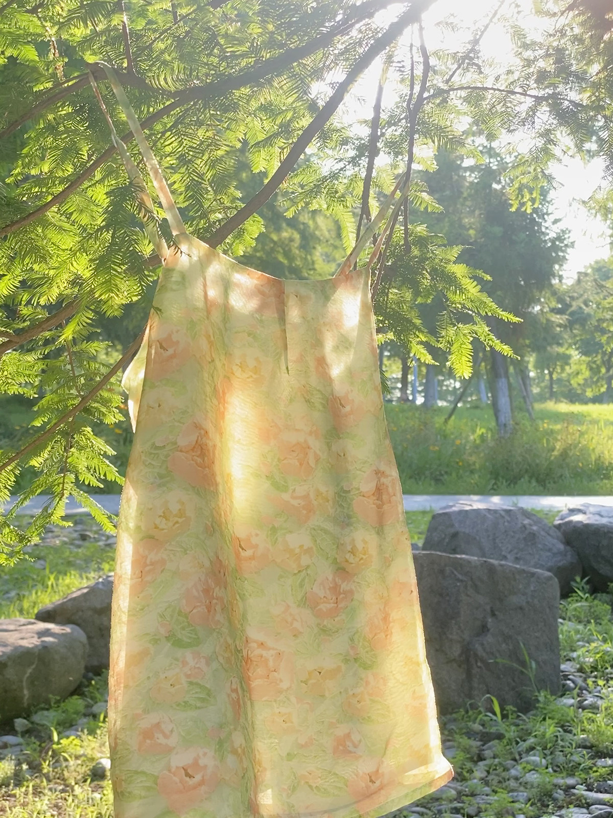 汉服上装 泊月夏季汉服吊带背心天丝棉古风印花透气上衣 觉夏花园青绿色选