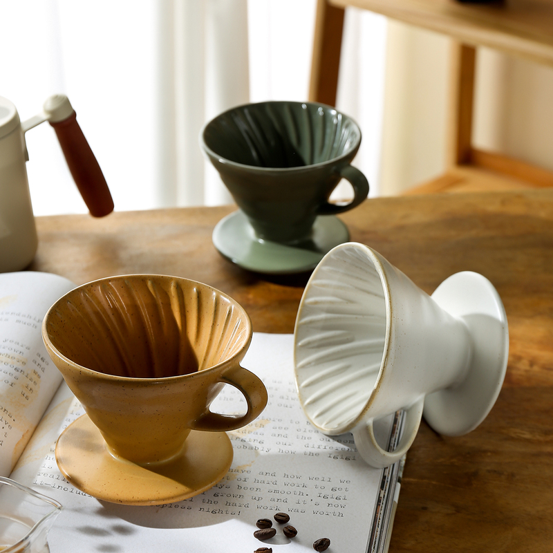 Retro Stoneware Hand-Brewed Coffee Pot Set Filter Cup V60 Funnel Ceramic V-Shaped Extraction Drip Filter Device