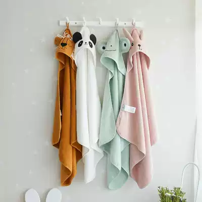 Baby bath towel hooded cloak baby cute absorbent cloak cotton towel cartoon animal bag dual use
