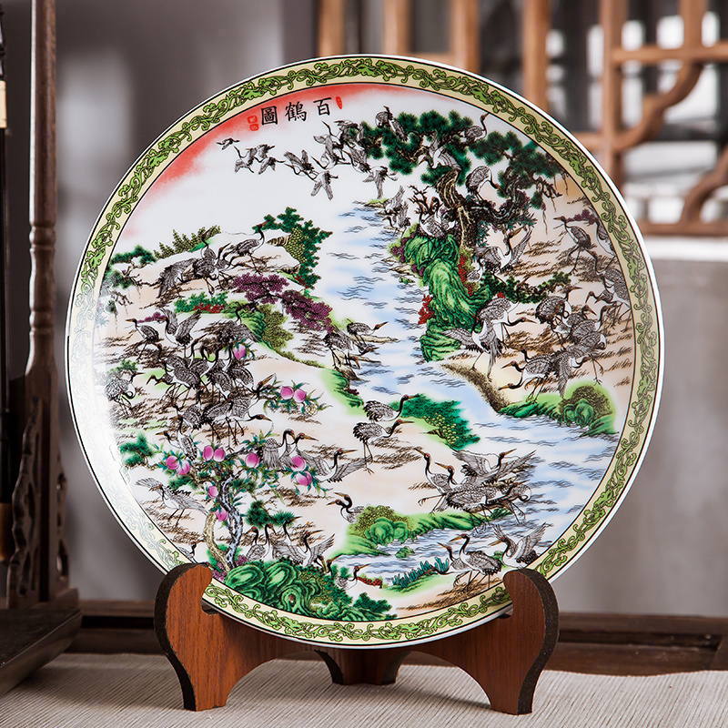 Jingdezhen ceramics furnishing articles household adornment hang dish Chinese handicrafts best crane figure sitting room decorate dish
