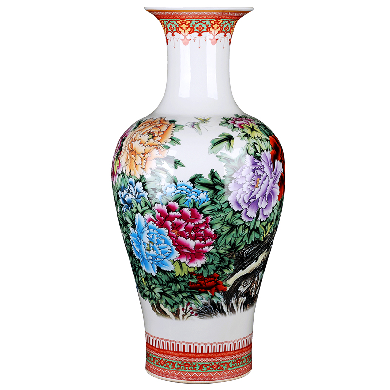 Jingdezhen ceramic vases, large Chinese famille rose porcelain vase landing sitting room place home decorative arts and crafts