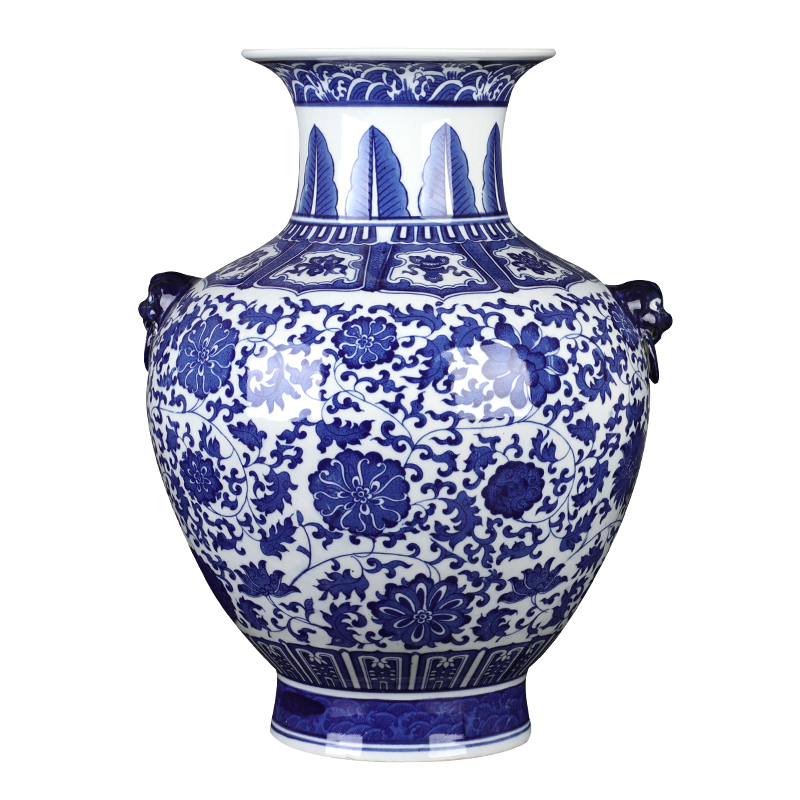 Blue and white porcelain of jingdezhen ceramics ocean 's ears bottle large vases, flower arranging archaize sitting room porch place decorations