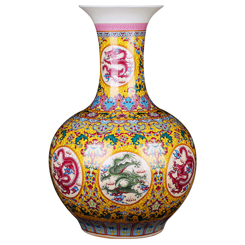 Jingdezhen ceramics large vases, new Chinese style living room colored enamel furnishing articles lucky bamboo flower arranging, home decoration