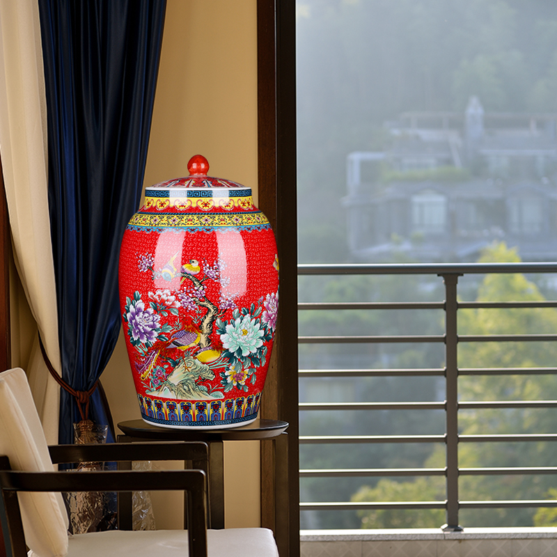 Jingdezhen ceramic barrel with cover home 20 jins 30 jins 50 kilo meters jar airtight store ricer box moistureproof insect - resistant